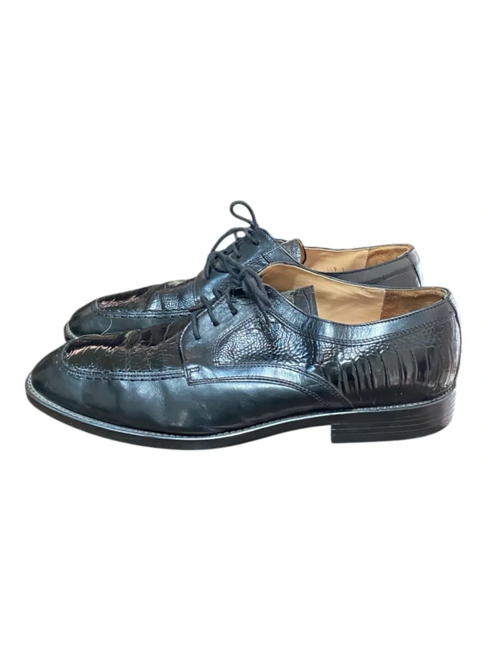 Adolfo Black Textured Leather Lace-Up Oxfords Size 14W